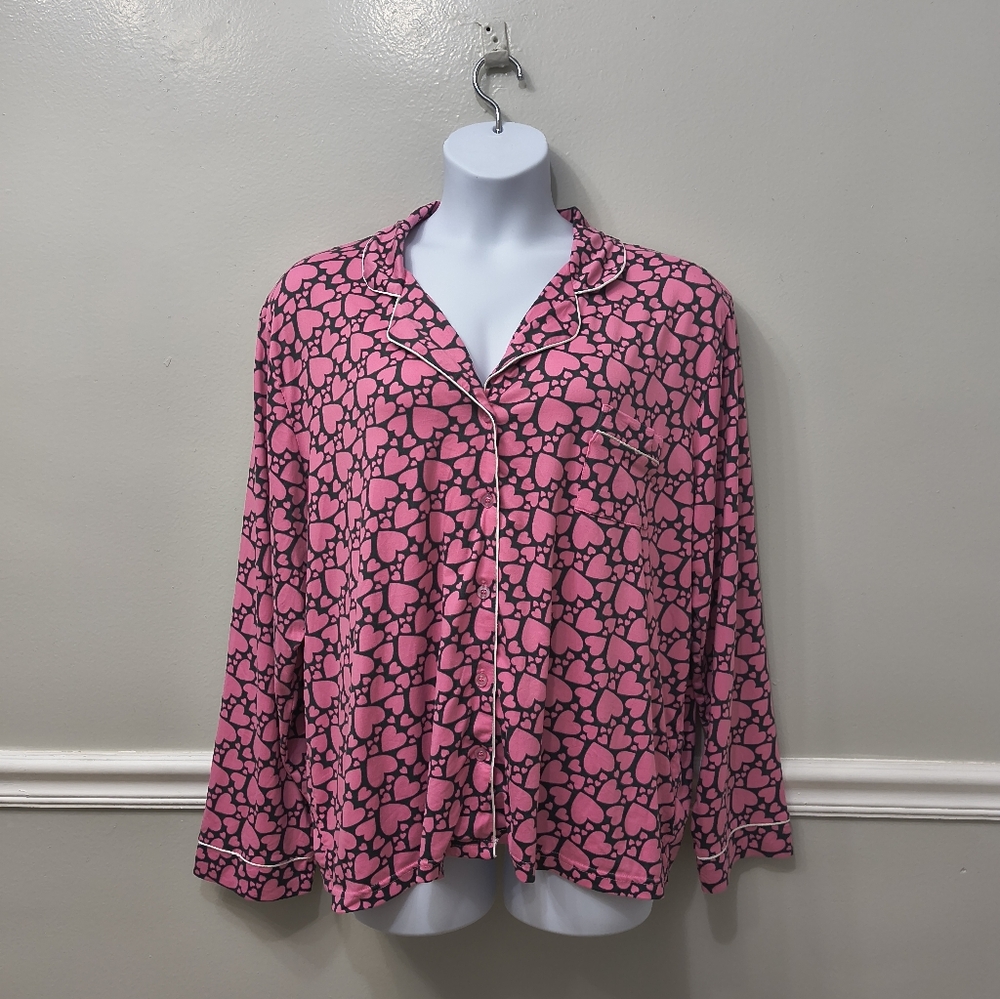 White Mark Women's 3X 2-Pc Long Sleeve Heart Print Pajamas Set Pink blue Cozy